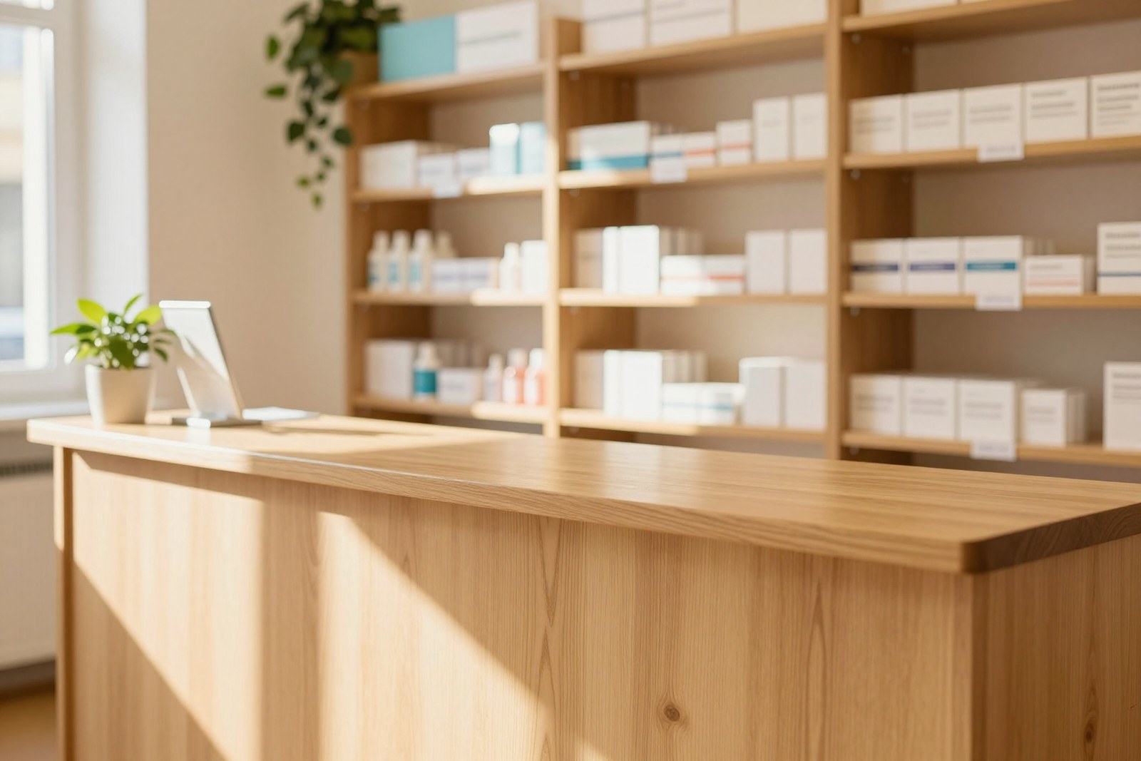 Freundlich beleuchteter Innenraum einer Apotheke