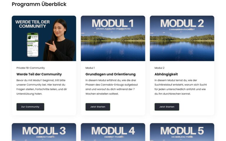 Modulübersicht im Mitgliederbereich