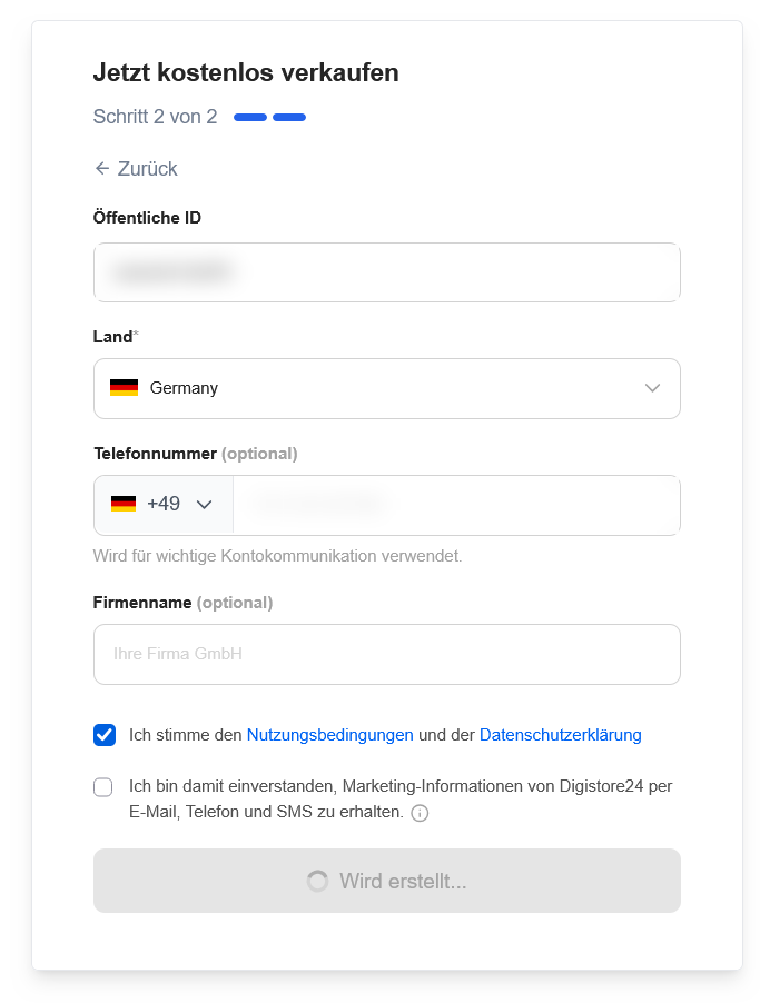 Digistore24: Konto erstellen