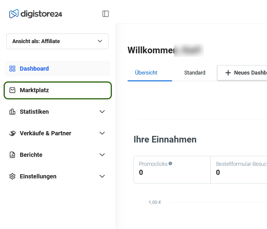 Digistore24: Marktplatz öffnen